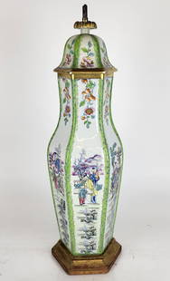 Chinese Famille Vert Covered Vase Mounted as Lamp