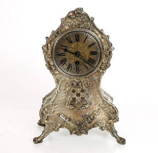 Silvered Metal Table Clock