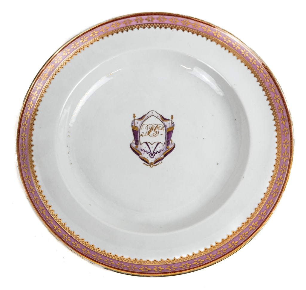 Seven Chinese Export Plates with Monogram, Qing (1 of 9)
