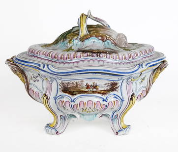 French Faience Decorated Porcelain Soup Tureen