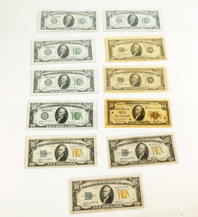 Group of 11 Vintage Ten Dollar Bills, 11