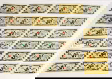 Group of 28 Vintage Two Dollar Bills, 28