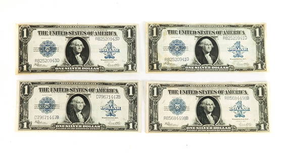 Group of Four Large-Size Silver Dollar Bills