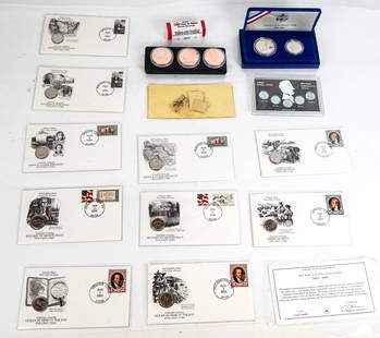 Group of 12 Assorted Coins and Stamps, 12