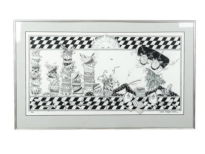 Martha Elizabeth DAWSON: Teacups - Pen & Ink