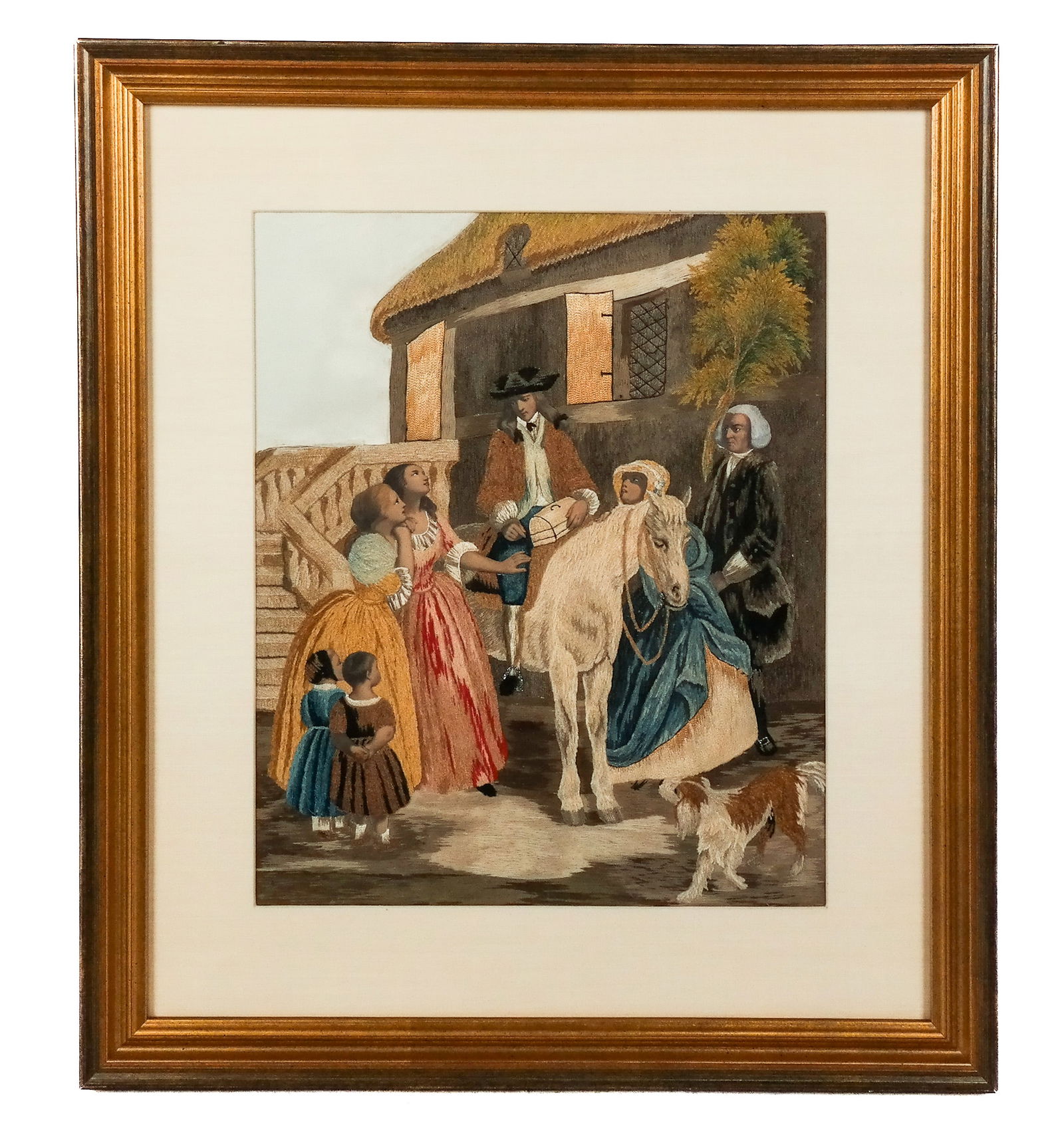 Needlework on Linen of a Man on a Donkey (1 of 10)