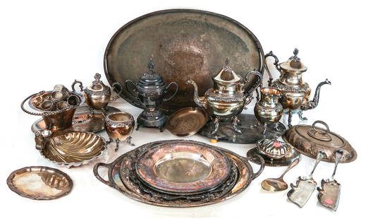 Group of Silver Plate & Metal Tablewares, 45+