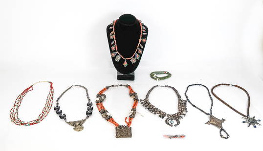 Eight Silver, Metal, and Gemstone Necklaces