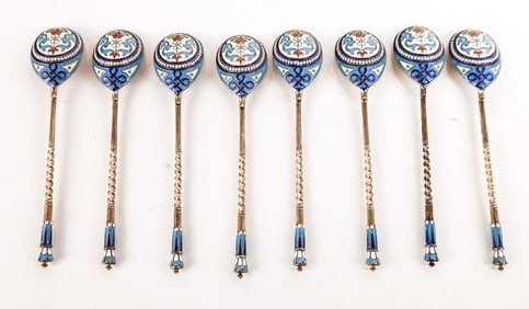 Russian Silver-Gilt and Cloisonne Enamel Spoons, 8