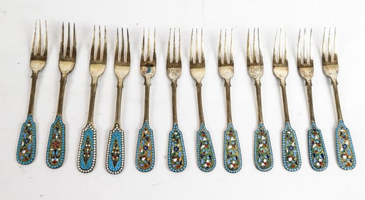10 Russian & Other Silver/Cloisonné Cocktail Forks