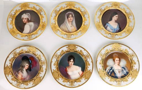 Set of 6 KPM Dresden Gilt Portrait Plates