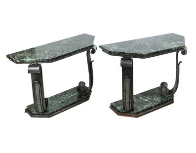 Pair of Art Deco Marble and Steel Console Tables