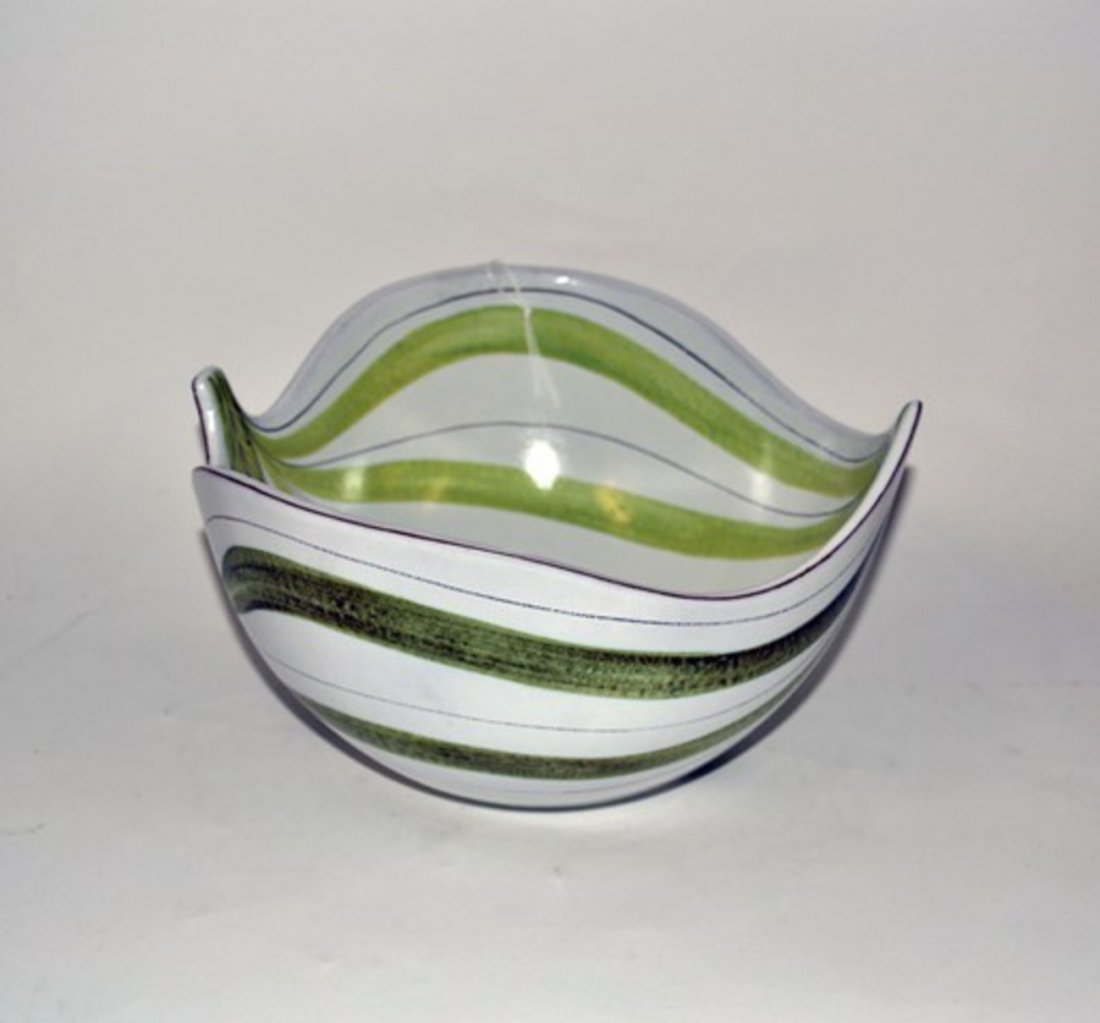 Stig Lindberg Modern Swedish Bowl: Stylized leaf-form bowl. Marked on bottom. 9 3/4" Dia x 5 1/2" H. Sweden.