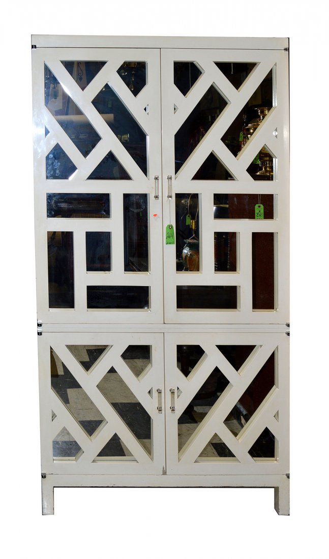 Four Door White Cabinet: Four door white cabinet. Minor wear. 42" L x 80" H x 15" d.