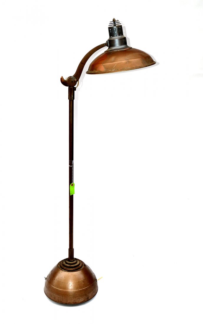 American Modernist Floor Lamp: Brass flow lamp by General Electric. 1930's. Worn condition. 63" H x 14" Dia.