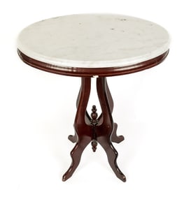Victorian Eastlake Marble Top Pedestal Side Table
