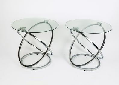 Pair of Chromed and Glass Top Side Tables