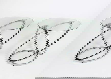 Pair of Chromed and Glass Top Side Tables