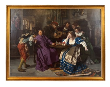 Karl Ludwig Fr. BECKER The Chess Game Oil Painting
