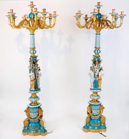 Pair of Belle Epoque Porcelain Torchieres