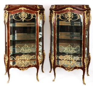 Pair of Louis XV Bronze and Satinwood Vitrines