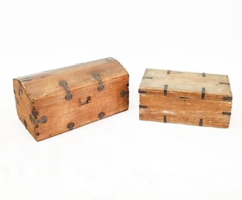 Two Antique Wood Panel Storage Trunks