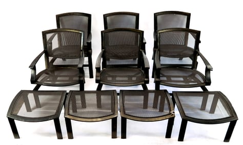 Brown Jordan Outdoor Armchairs and Ottomans, 8