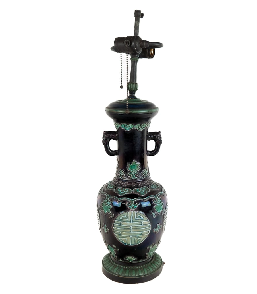 Chinese Famille Noire Vase Mounted as a Lamp (1 of 8)