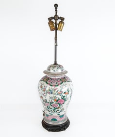 Chinese Famille Rose Ginger Jar Mounted as a Lamp