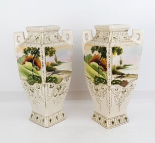 Moriyama Mori-Machi Japanese Porcelain Urns, 2