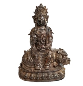 Chinese Bronze Figure of Buddha with Foo Dog