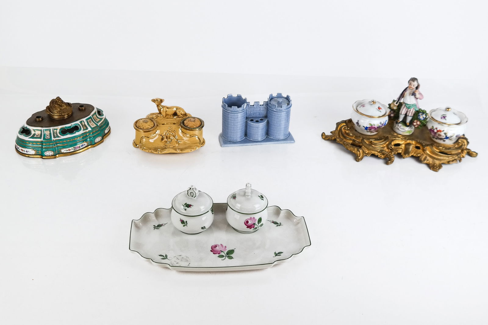 Group of Five Porcelain and Ceramic Inkstands, 5 (1 of 14)