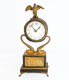 French Empire Gilt Bronze Eagle and Dolphin Clock