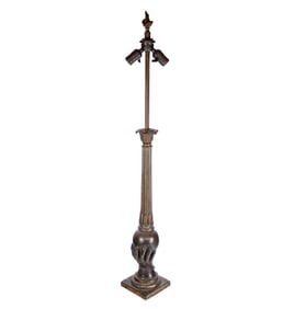 Patinated Bronze Columnar Two-Light Lamp