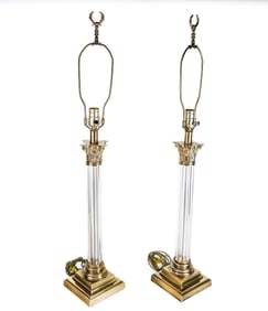 Pair of Bronze and Glass Columnar Lamps