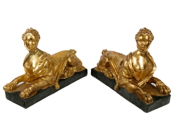 Pair of Gilt Decorated Sphinx Sculptures