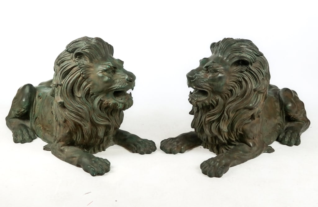 Pair of Recumbent Bronze Lions (1 of 12)