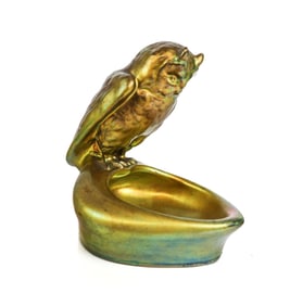 Zsolnay Eosin-Glazed Earthenware Owl Ashtray