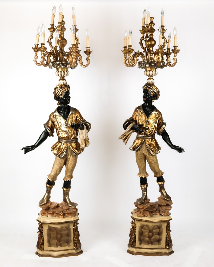 Pair of Venetian Polychrome Blackamoor Torchieres (1 of 18)