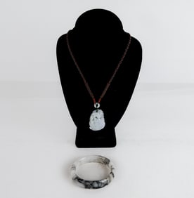 Chinese White Jade Pendant and Bangle