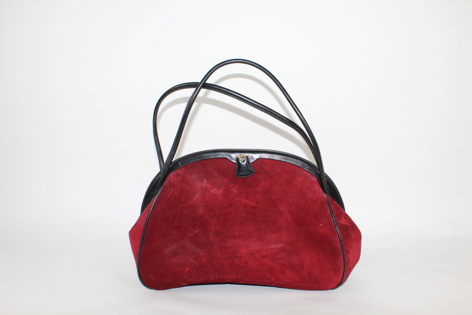 Vintage 1960's Morabito Suede & Leather Purse: Vintage Morabito purse, circa 1960's, the round doctor's frame in suede and leather. In good condition as with age. Provenance: From the Estate of Baroness Gabriele Langer von Langendorff.