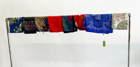 Group of 8 Vintage Designer Silk Scarves