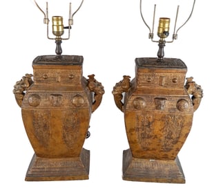 Pair of Gilt Decorated Chinoiserie Lamps