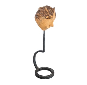 Folk Art Earthenware Sculpture on Stand