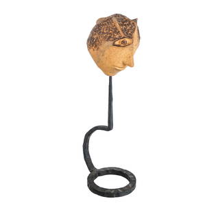 Folk Art Earthenware Sculpture on Stand