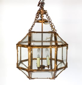 Octagonal 3-Light Metal and Glass Lantern