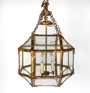 Octagonal 3-Light Metal and Glass Lantern