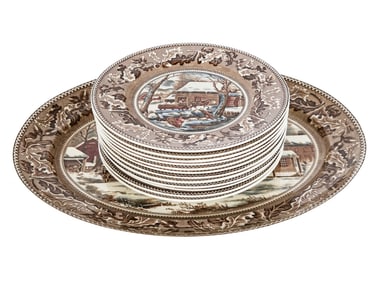 Johnson Brothers Brown Transferware Plates, 12