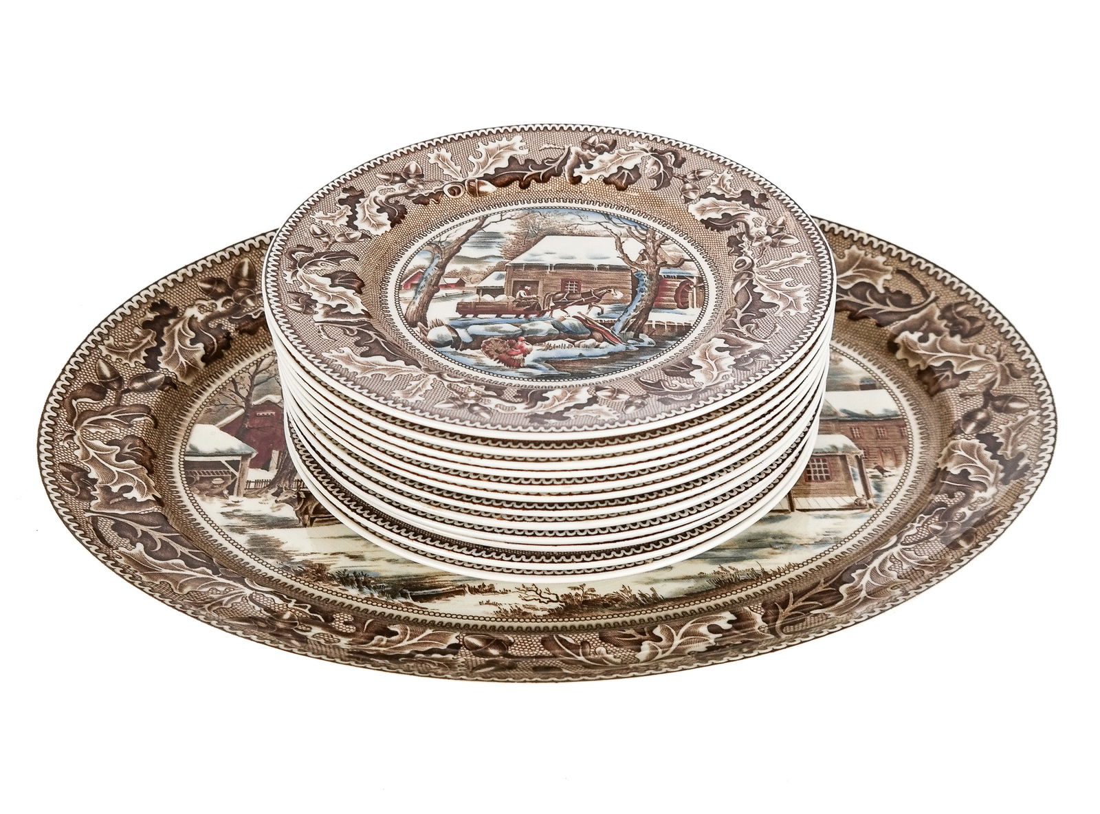 Johnson Brothers Brown Transferware Plates, 12 (1 of 11)