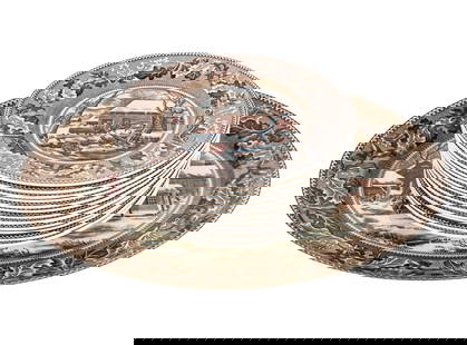 Johnson Brothers Brown Transferware Plates, 12